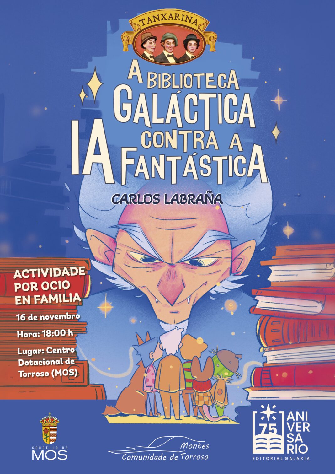 Cartaz A biblioteca Galactica contra a IA fantastica - MOS