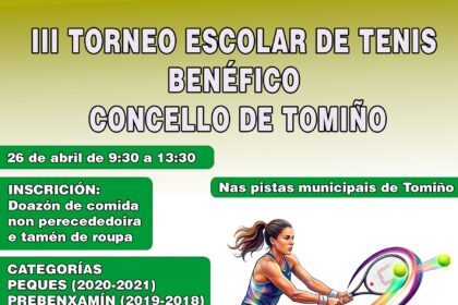 Tomino acolle o III Torneo Escolar Benefico de Tenis para apoiar as asociacions locais