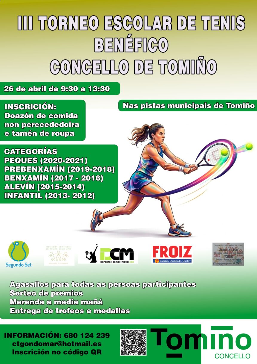 Tomino acolle o III Torneo Escolar Benefico de Tenis para apoiar as asociacions locais