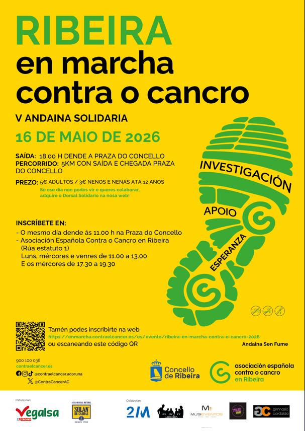 Cartel da quinta andaina solidaria Ribeira en marcha contra o cancro 2026