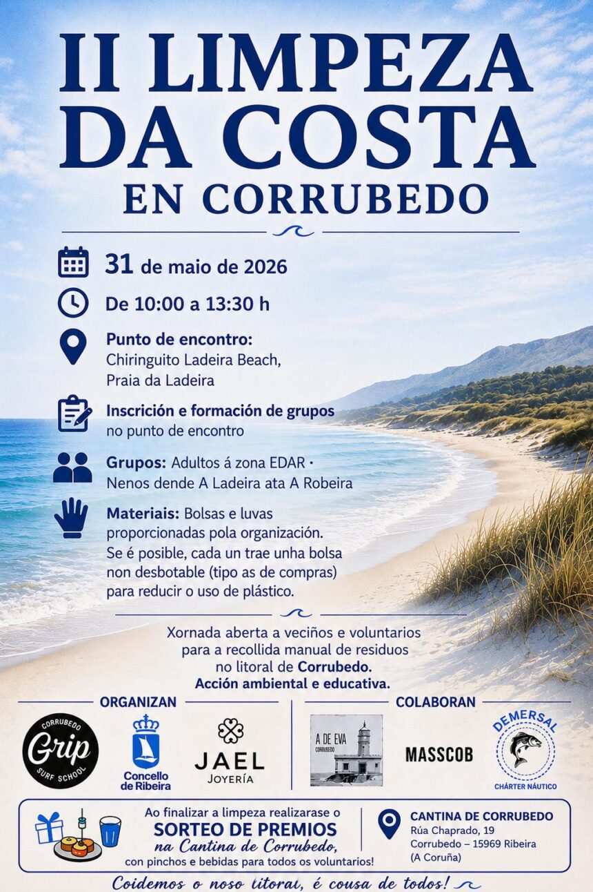 Cartel da segunda limpeza do litoral de Corrubedo Maio 2026
