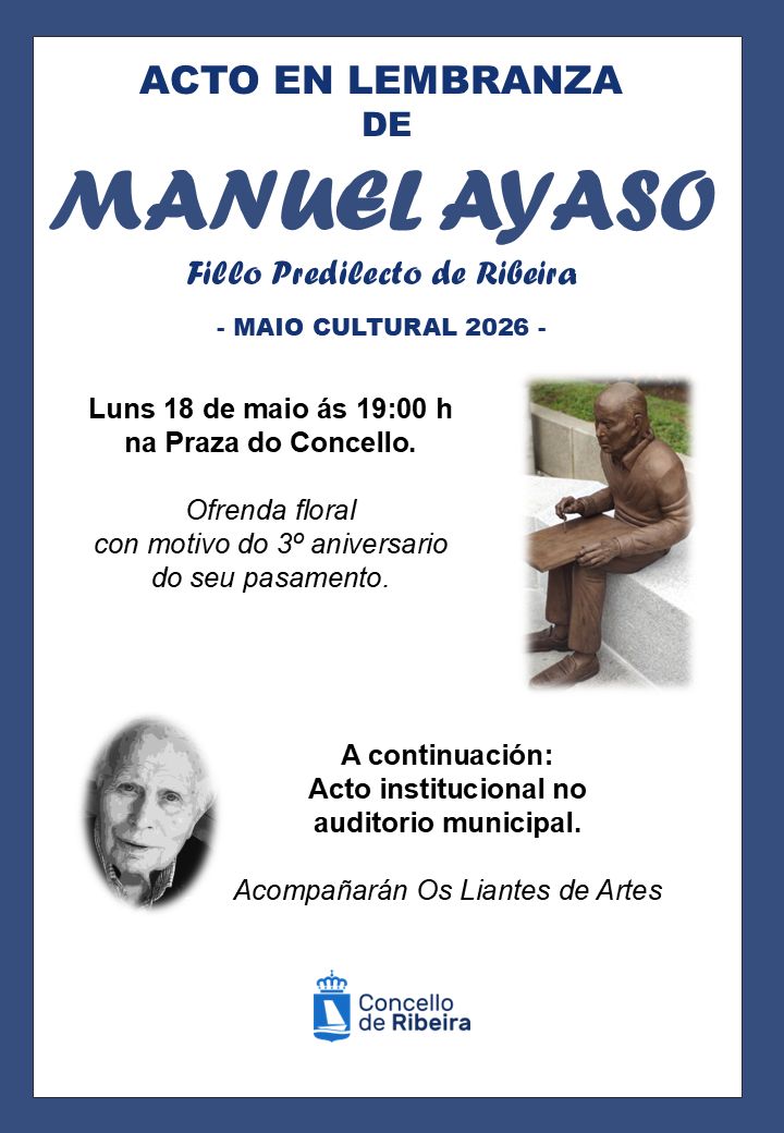 Cartel do acto de lembranza a Manuel Ayaso Maio 2026