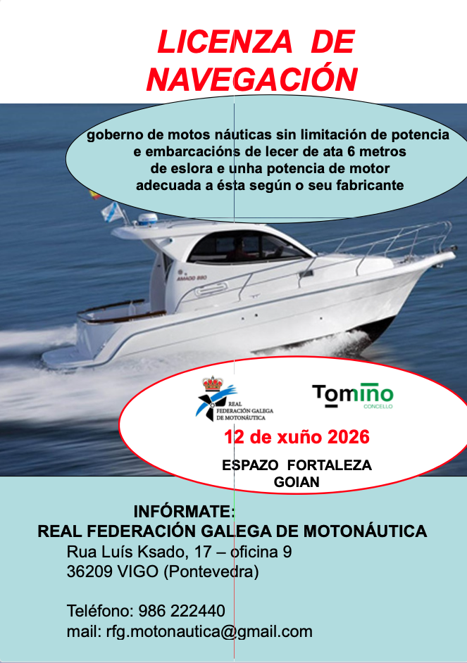 A Federacion Galega de Motonautica realizara as probas para a licenza de navegacion para motos nauticas e pequenas embarcacions