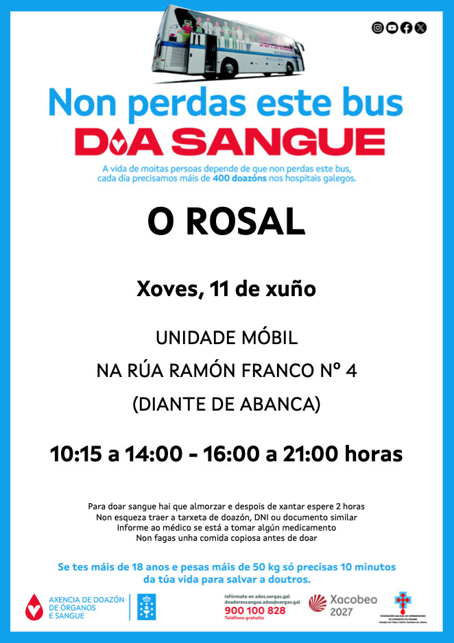 A unidade moibil da Axencia Galega de Doazoin de Sangue visita O Rosal