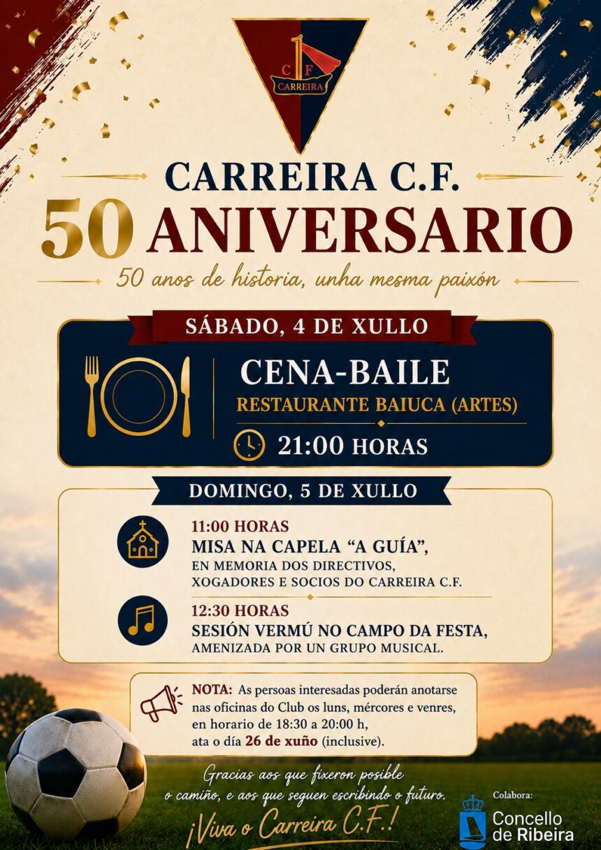 Cartel dos actos do 50o aniversario do Club de Futbol de Carreira 2026