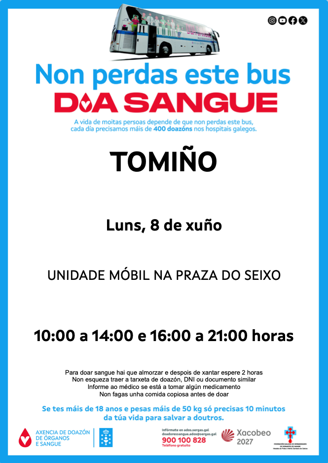 Xuno arranca en Tomino coa visita dunha unidade mobil da Axencia Galega de Doazon de Sangue