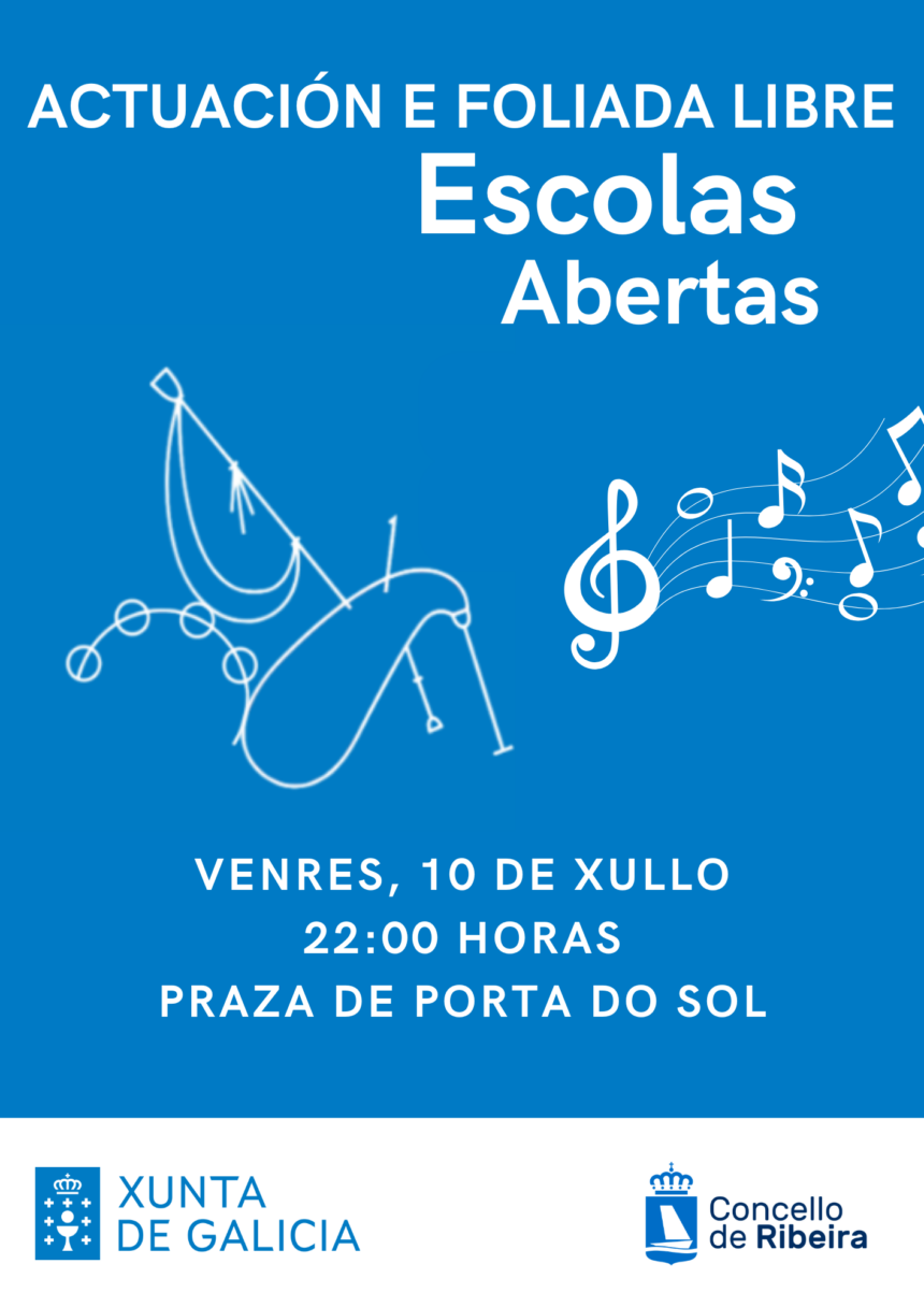 Cartel da actuacion das Escolas Abertas Xullo 2026