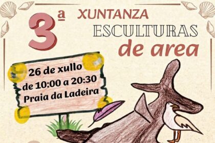 Cartel da terceira xuntanza de escultuas de area Segunda parada Xullo 2026
