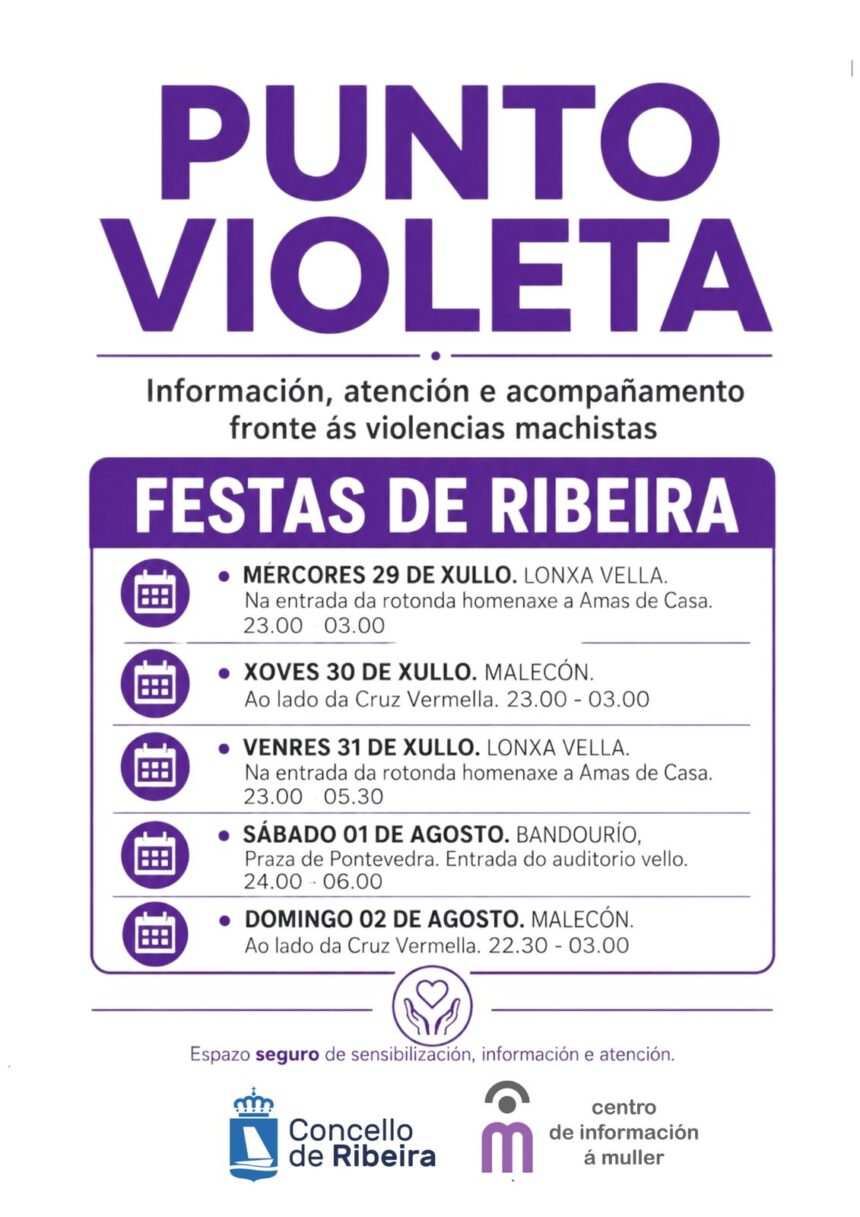 Cartel dos puntos violeta nas festas do veran de Ribeira 2026