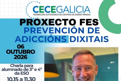 Cartel da charla de Pedro Garcia Aguado no proxecto FES de prevencion de adiccions dixitais Outubro 2026